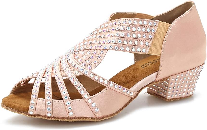 TTdancewearWomen Rhinestone Dance Shoes Ballroom Latin Salsa Bachata Performance Dance Dancing Shoes