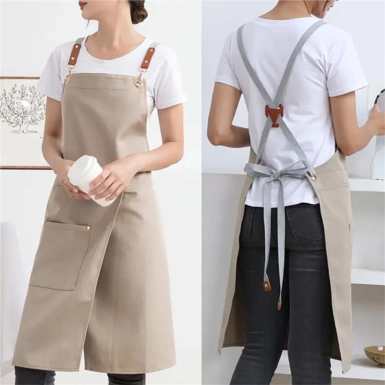 Tabliers de travail en toile, Toile de tablier en céramique à jambes fendues avec poches multicolores
