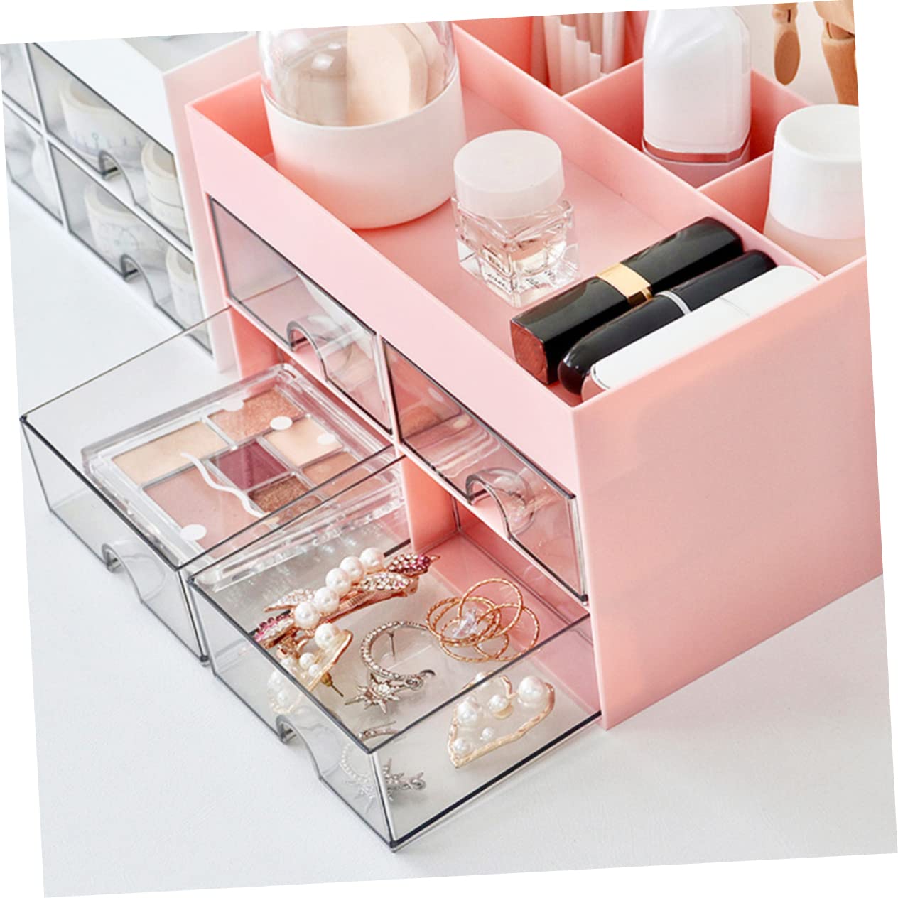 Amazon｜LALADEFIEE ピンクの 多機能 デスクトップ 文具収納ボックス