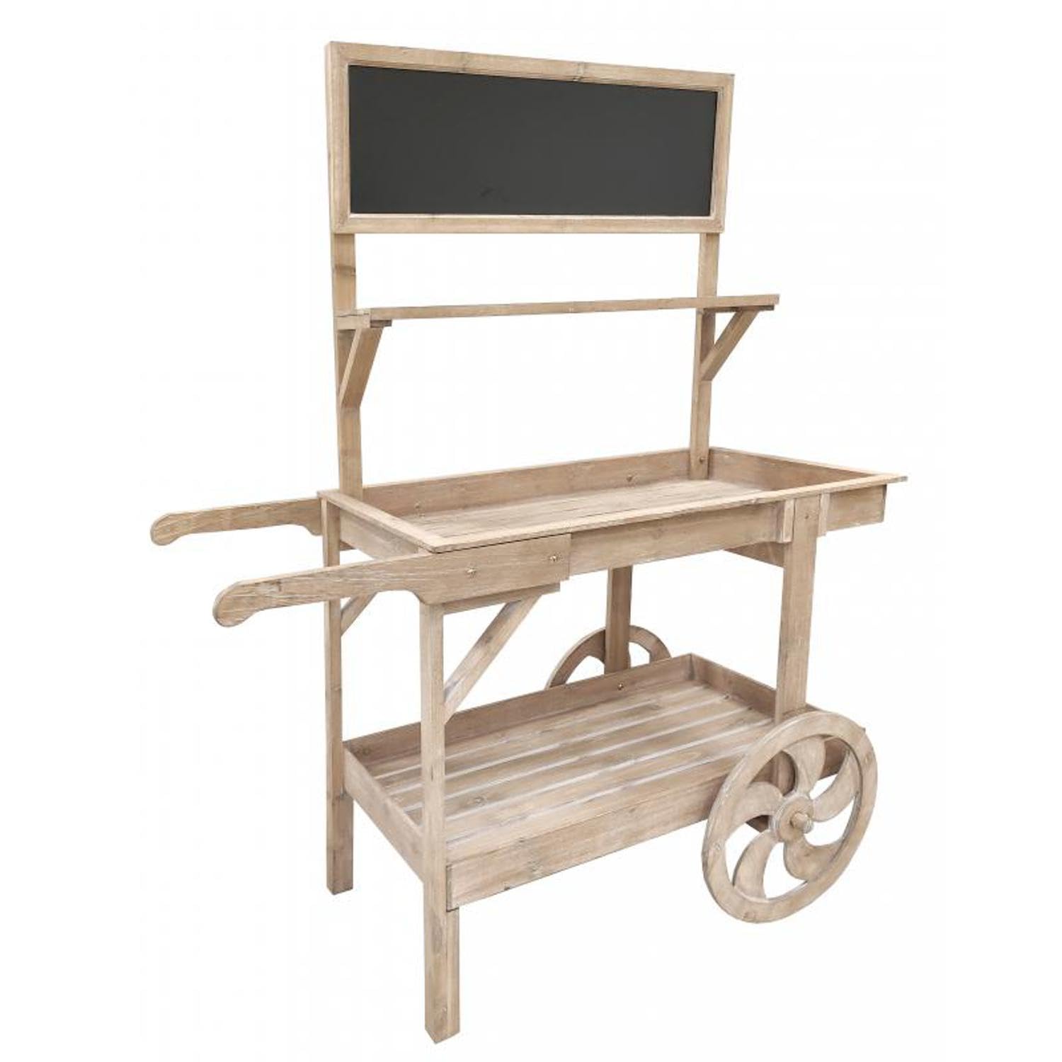 AUBRY GASPARD - Chariot en Bois Finition Antique - Pin - L 112 x H 144 x P 59 cm - Roues en Bois - Livré en Kit - Idéal comme Présentoir Statique - Élément de Décoration Jardin ou Terrasse