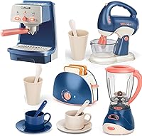 LOVE LIFE Kids Kitchen Playset with Coffee Maker, Blender, Toaster, Lights & Sounds - Pretend Play Toys for Toddlers Boys Girls Blue