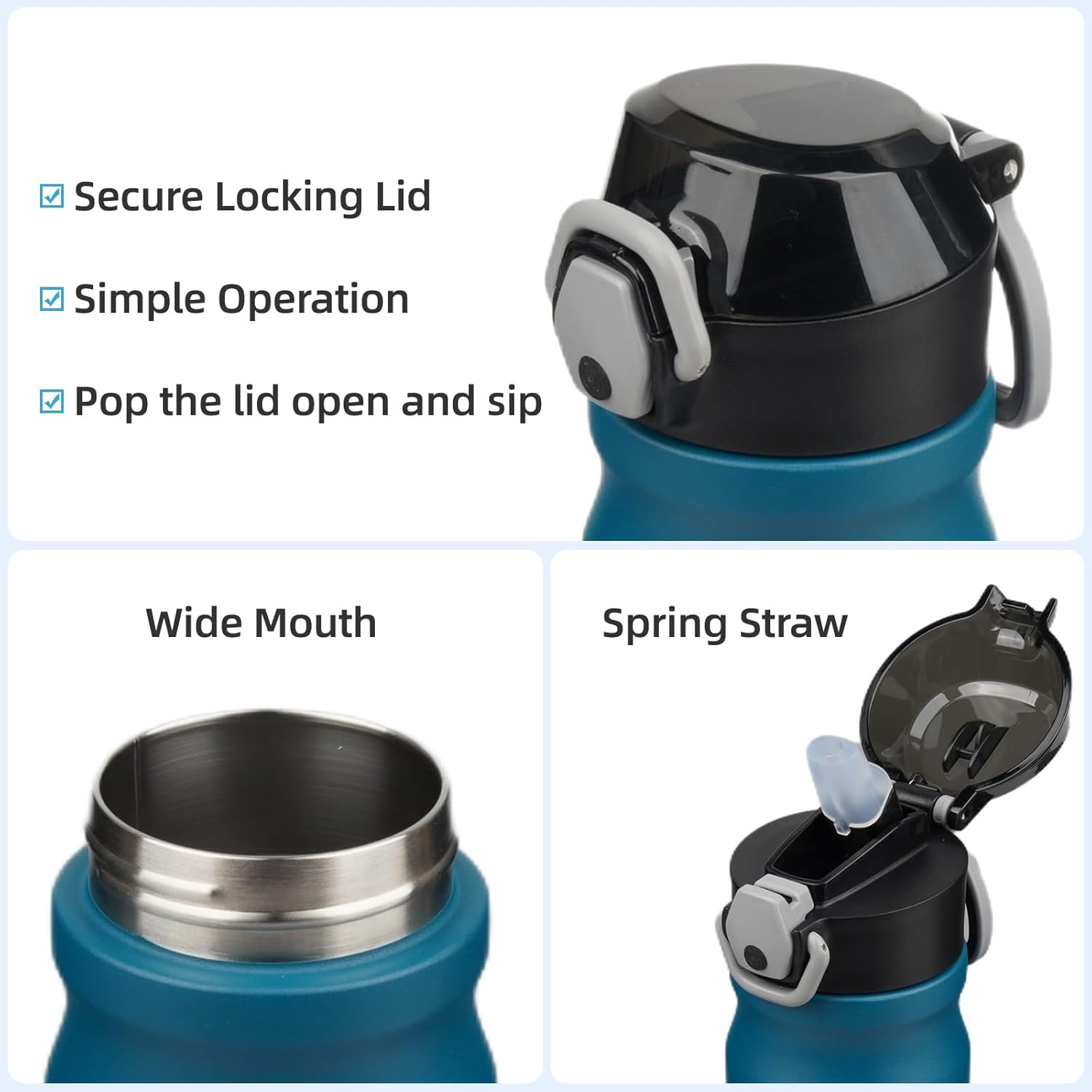 Insulated Water Bottle with Straw and Carry Loop,18 oz Stainless Steel Double Wall Vaccum Metal Water Flask with Leak-proof Lid,Indiego Black - Image 4