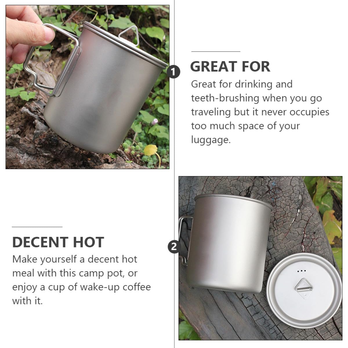Tasse de Camping Pliable 750ml en Titane avec Couvercle