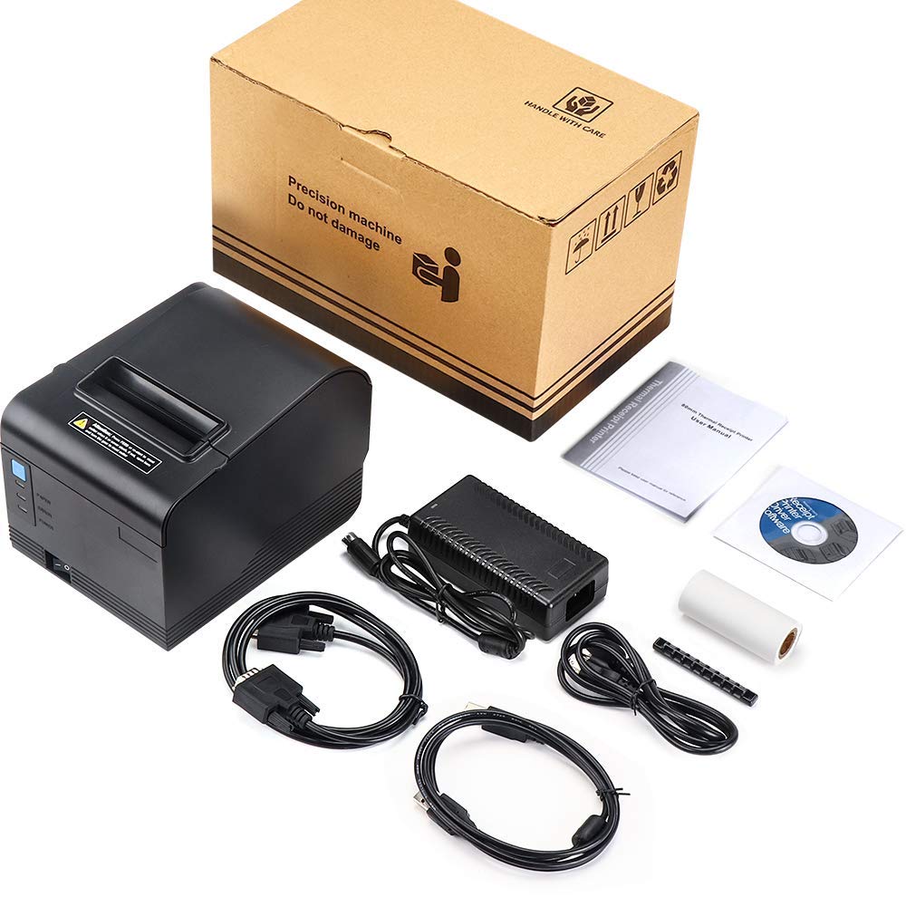MUNBYN Bondrucker Thermodrucker/Quittungsdrucker 260mm / sek 80mm /Bon Ticketdruck/Ticketcode Thermodrucker/Auto-CU/mit USB Unterstützung für Küchendruck ITPP094
