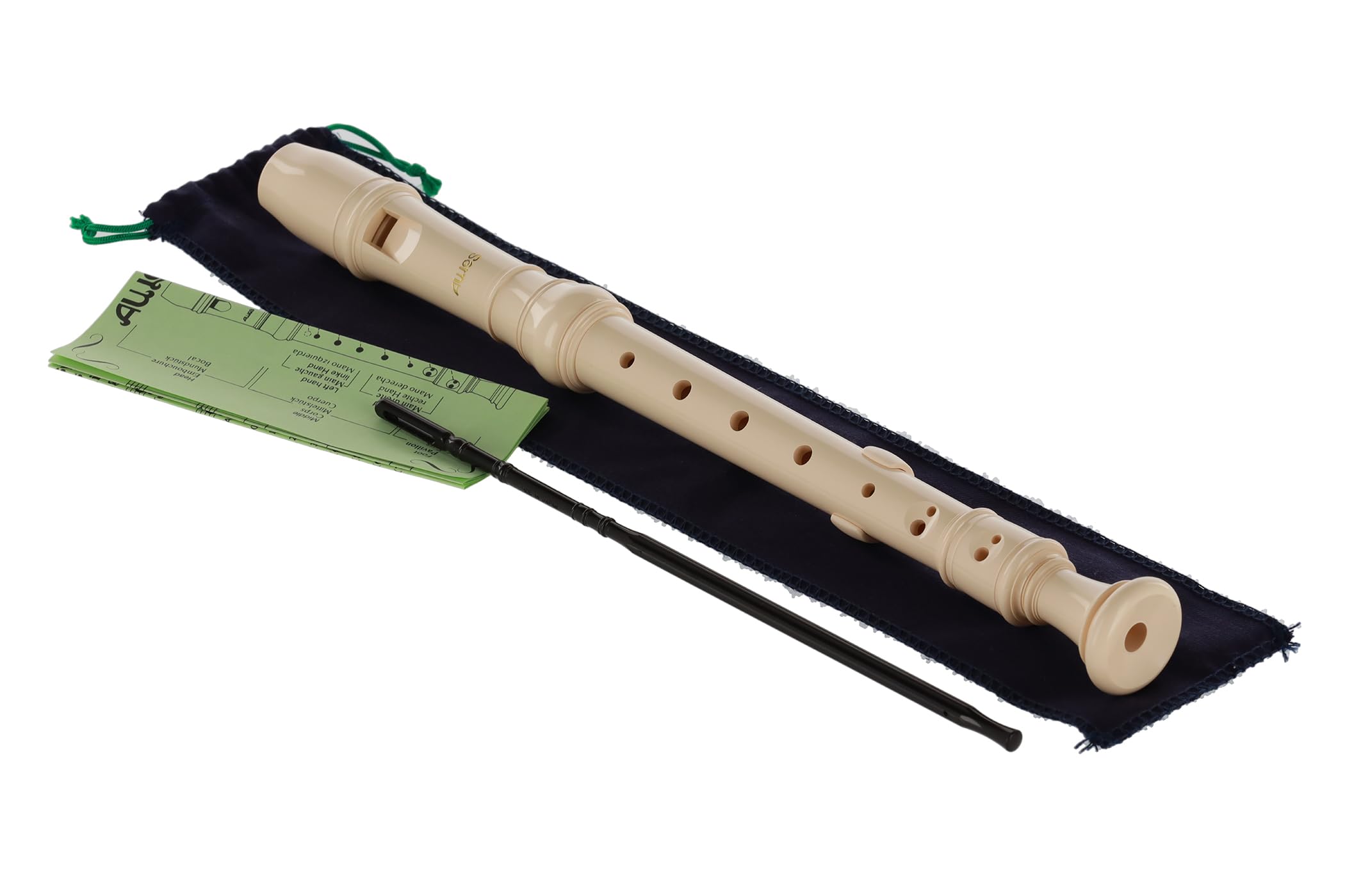 Aulos C soprano recorder Elite 302B - ivory-coloured - German fingering, with double holes - with bag, cleaning rod, fingering chart - removable thumb rest - 3-piece - with curved windway