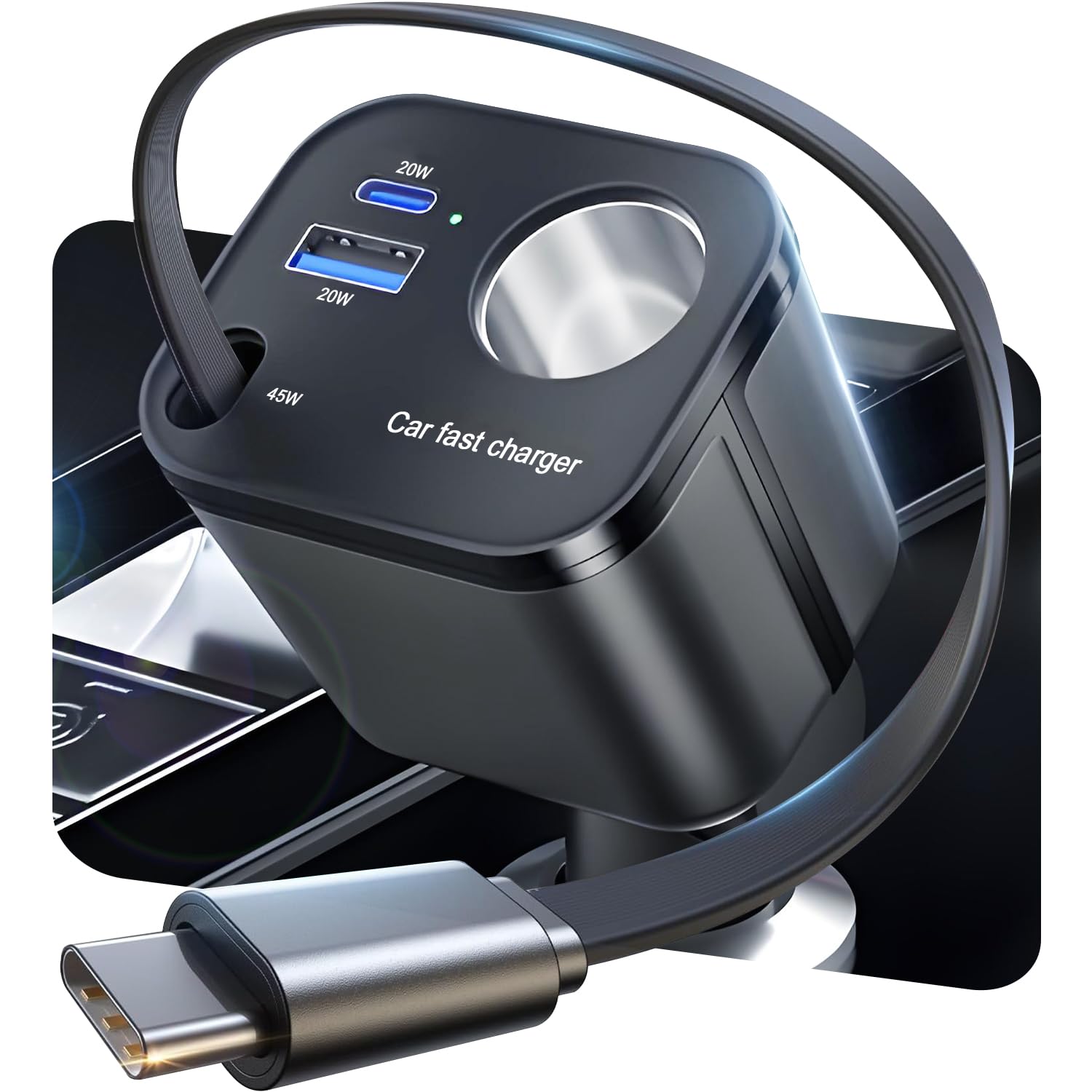 4 IN 1 Zigarettenanzünder USB C Verteiler-【2026 Super Kompakt】 145W Auto Ladegerät 24/12V KFZ Ladegerät mit Einziehbare Kabel, Mini USB Adapter Auto Schnellladegerät Steckdose für iPhone 17 Pro Max
