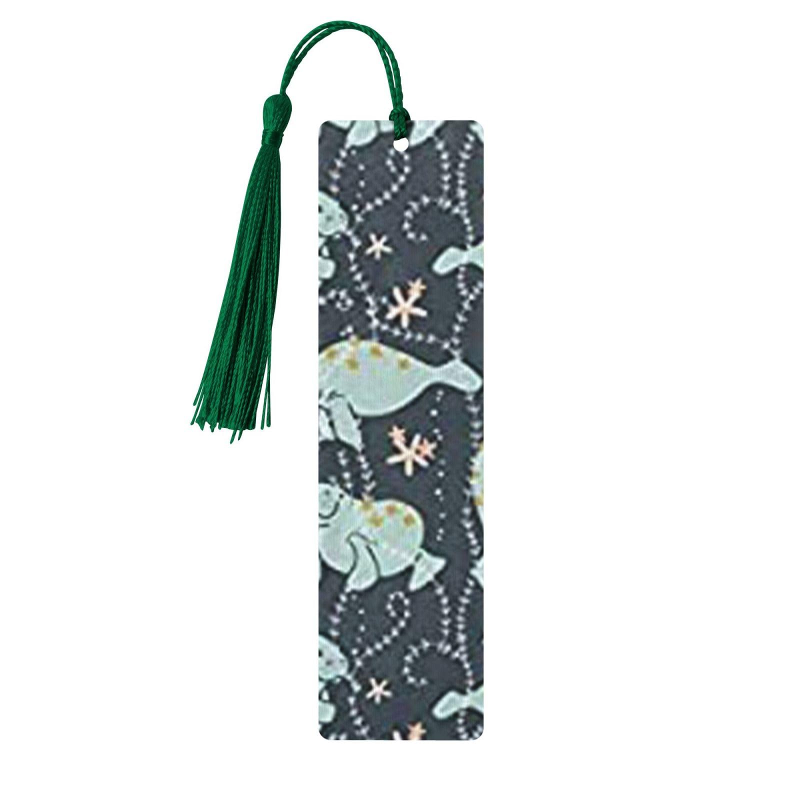 Marcapáginas de madera con estampado de animales de manatí, borlas coloridas, uso diario en la oficina, 1.2 x 4.6 pulgadas, decoración de fiesta de Navidad