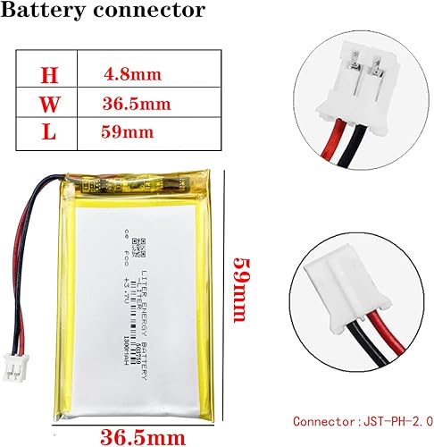 Miniatura 2 de Liter 3.7V 1300mAh 503759 Lipo Batería recargable de iones de polímero de litio con conector JST 0.079 in
