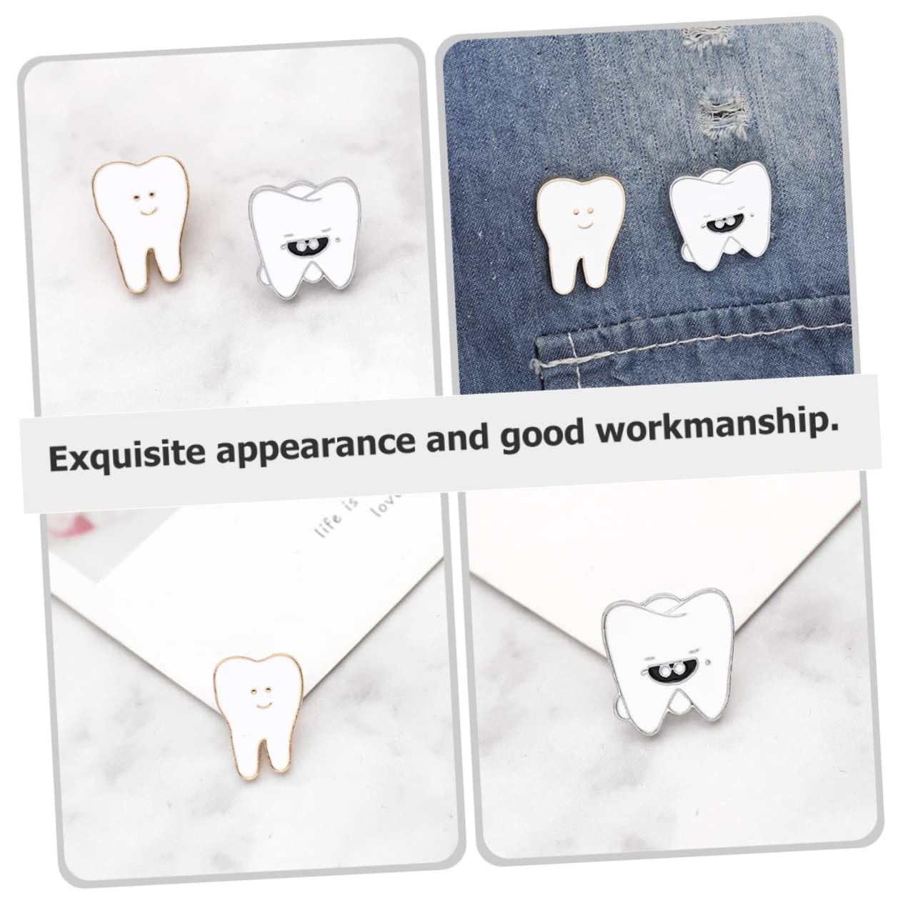 Lustige Zähne Brosche Set von 4 Emaille Pin Broschen für Frauen Männer Kinder