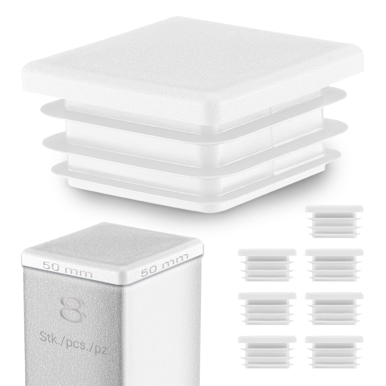 Emfa White Square End Caps 50X50 Mm – Plastic Tube Inserts For Steel Box Section – Tube Plugs – 8 Pcs