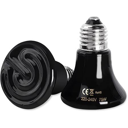 SKIKHN Reptilien Wärmelampe 75W+100W Mit Schutzkorb - Keramik-Heizlampe Mit Dimmer