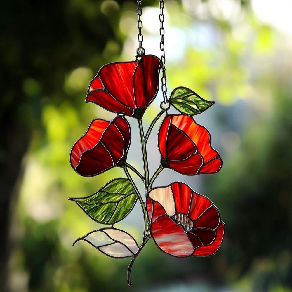 Golden Flower Acrylic Suncatcher, Flower Suncatchers for Window Hangings, Stained Glass Effect Garden Decor, Gift for Mother's Day, Mom, Grandma, Wife, Women