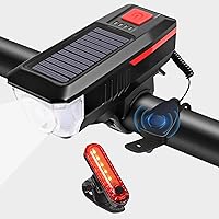 Vista 1 de Luces solares recargables para bicicleta, luces nocturnas ultra brillantes para bicicleta, faros delanteros y traseros con campana eléctrica, fácil