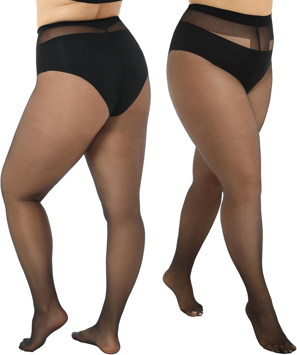 WiliW 2 Pairs Plus Size Sheer Tights for Women 20D Ultra Thin T-Crotch High Waist Pantyhose Stockings - Image 4