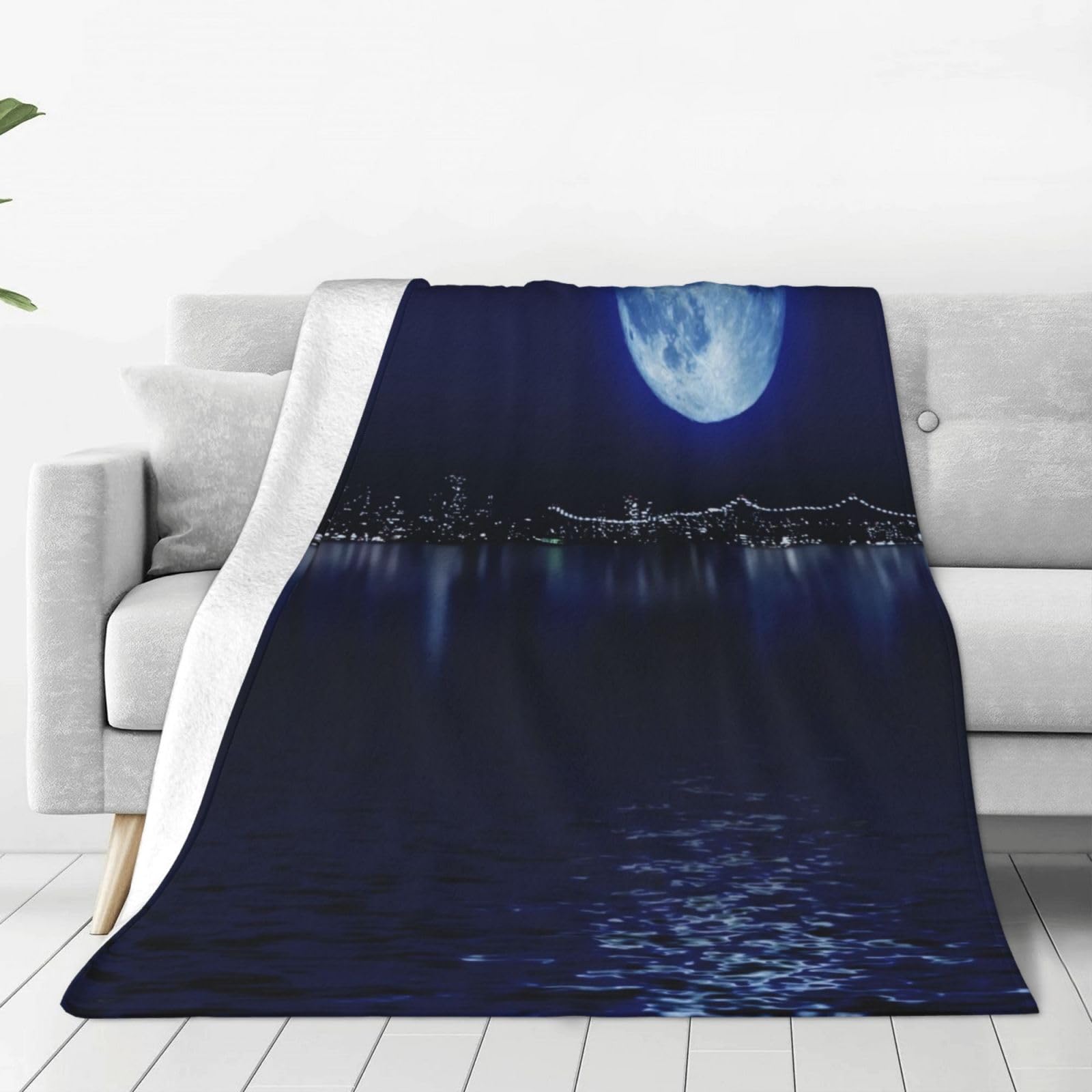 PanazuPanazu Small Full Moon Over Ocean Household Soft Printed Plush Flannel Fleece Throw Blanket 40"X30"