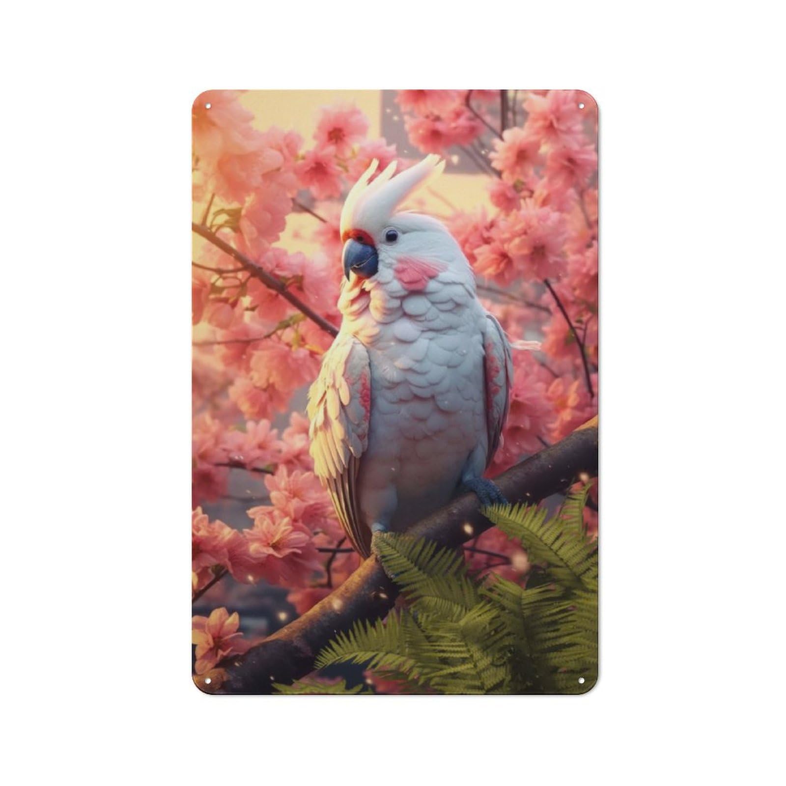 Character Decorative Tin Plaque 30x20cm Featuring White Cockatoo, Home Wall Decor for Flat, Dorm Room, Lounge Or Cafe