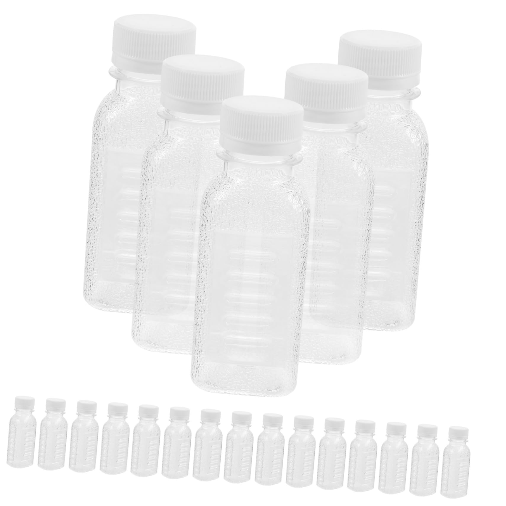 Cabilock 30pcs Milk Bottle Cap Reusable Bottles Refillable Beverage Drinking Bottles Smoothie Milk Container Juice Bottle Juicing Reusable Empty Bottles for Drinks Transparent The Pet