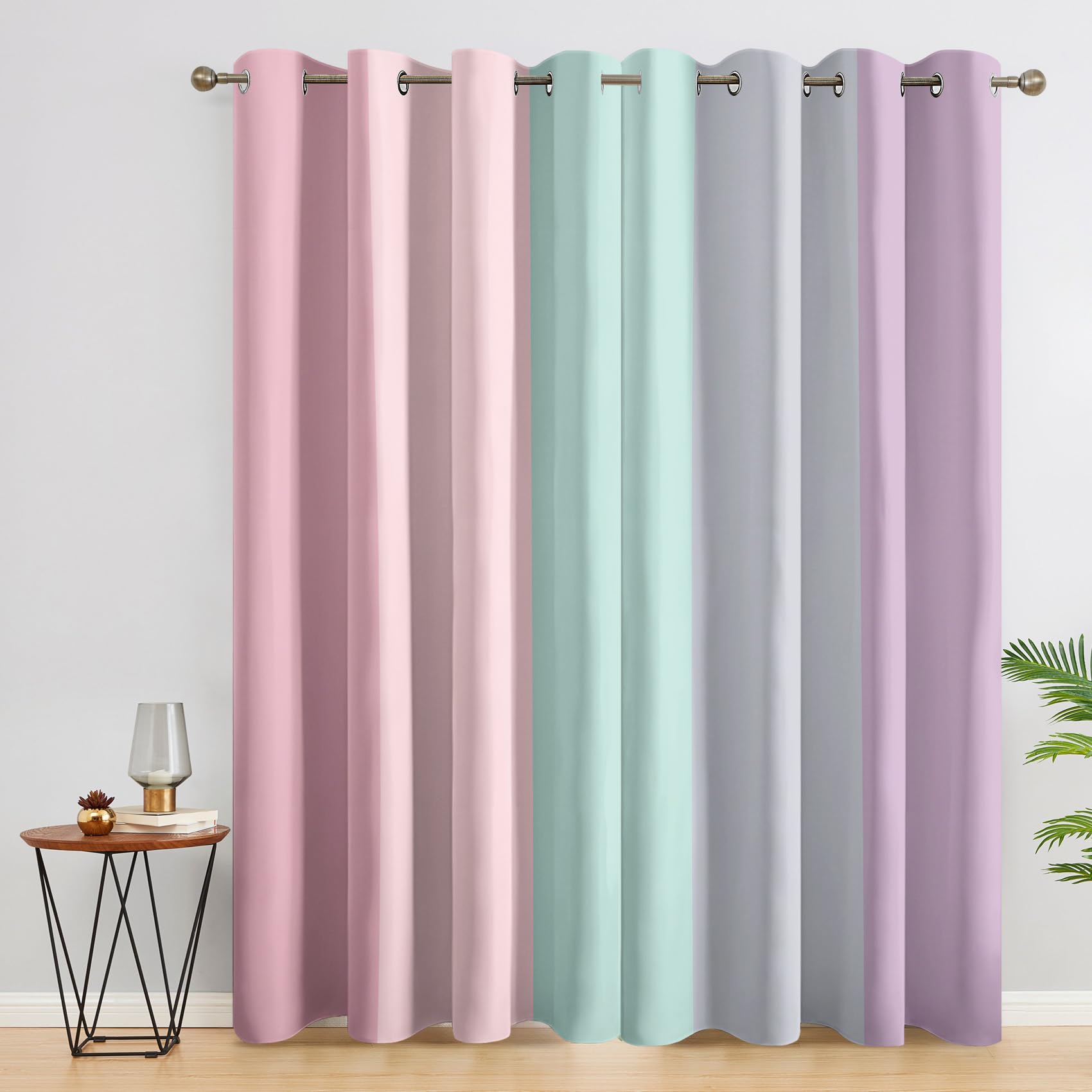 Pastel Striped Curtains, Girls Pink Blue Blackout Curtains for Bedroom Living Room, 46x72 Inch Drapes, Eyelet Thermal Window Treatments, 2 Panels mg173