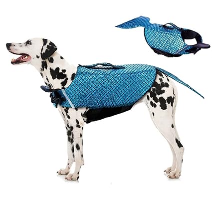 Albabara Dog Life Jacket Mermaid Fashion Floatation Vest Doggy Lifesaver Pet Puppy Preverver Doggies Safety Device Small Medium Large Dogs at Pool Beach Boating Blue Medium