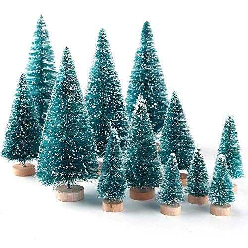 Sunshine D 12 Piezas Mini Árbol De Navidad con Base para DIY Decoración De Habitaciones Mesa Hogar Regalo para Navidad, Azul Verde