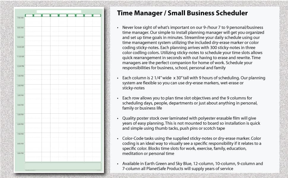 Miniatura 2 de Gestor de tiempo verde tierra de 9 columnas de 13 horas para trabajo, personal o pequeña empresa, 24 pulgadas de ancho x 36 pulgadas de alto, viene