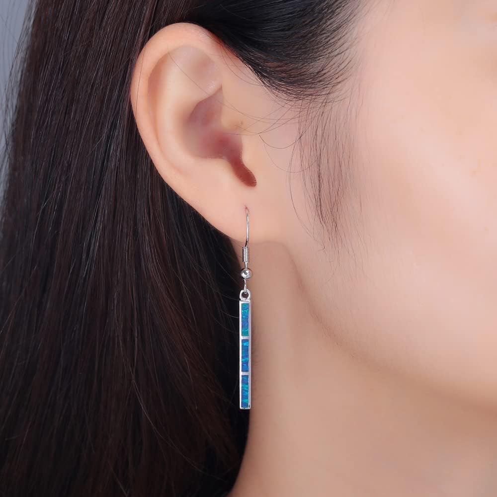 CiNily Opal Drop Earrings - Silver or Gold Plated Dangle Bar Jewelry for Women, Gems Earrings 2 1/8" - Image 2