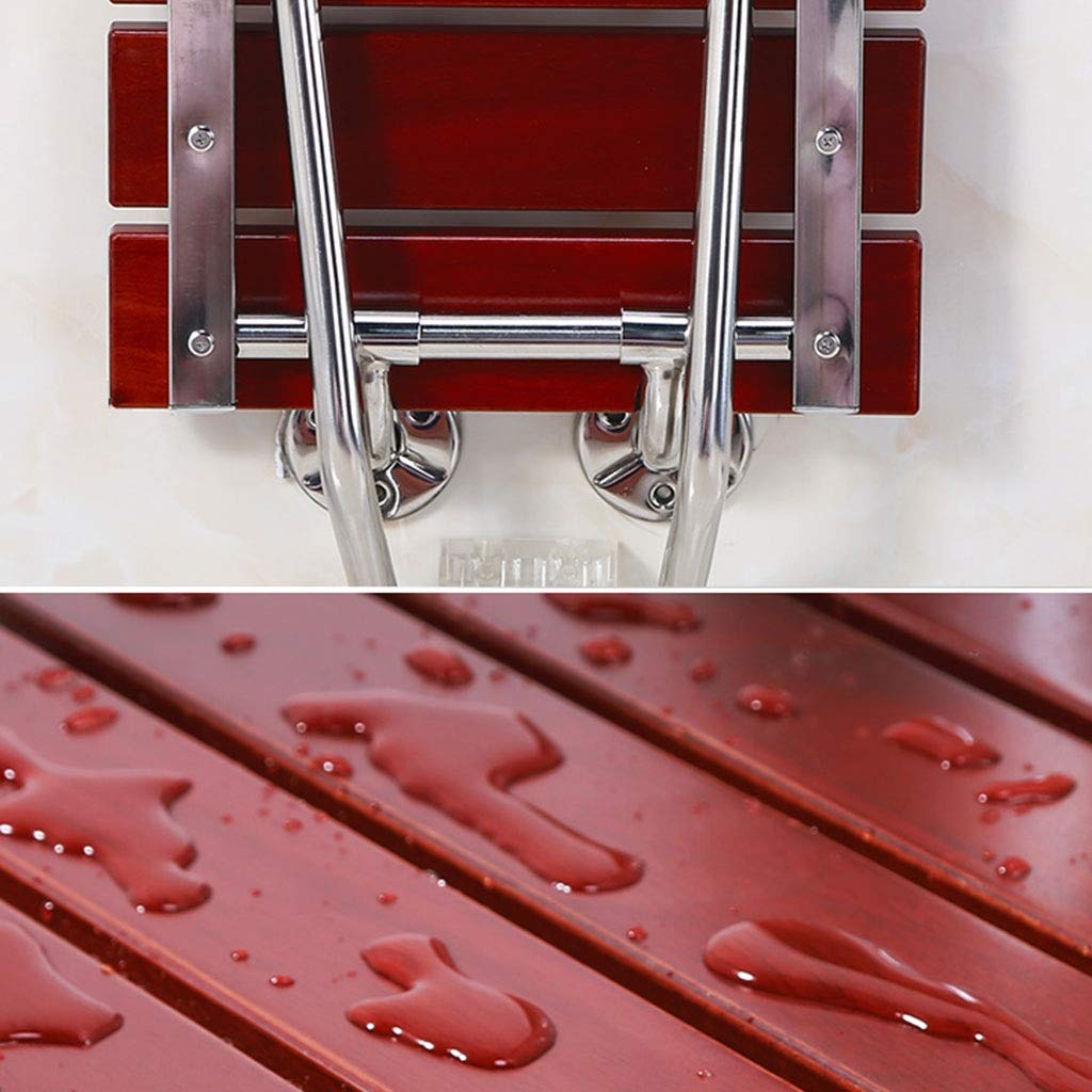 CHEWYNP Asiento de Ducha Plegable Taburete de baño de Banco montado en la Pared de Madera - Taburete de baño de Acero Inoxidable de Madera de Teca para Personas Mayores, Silla de Ducha, si