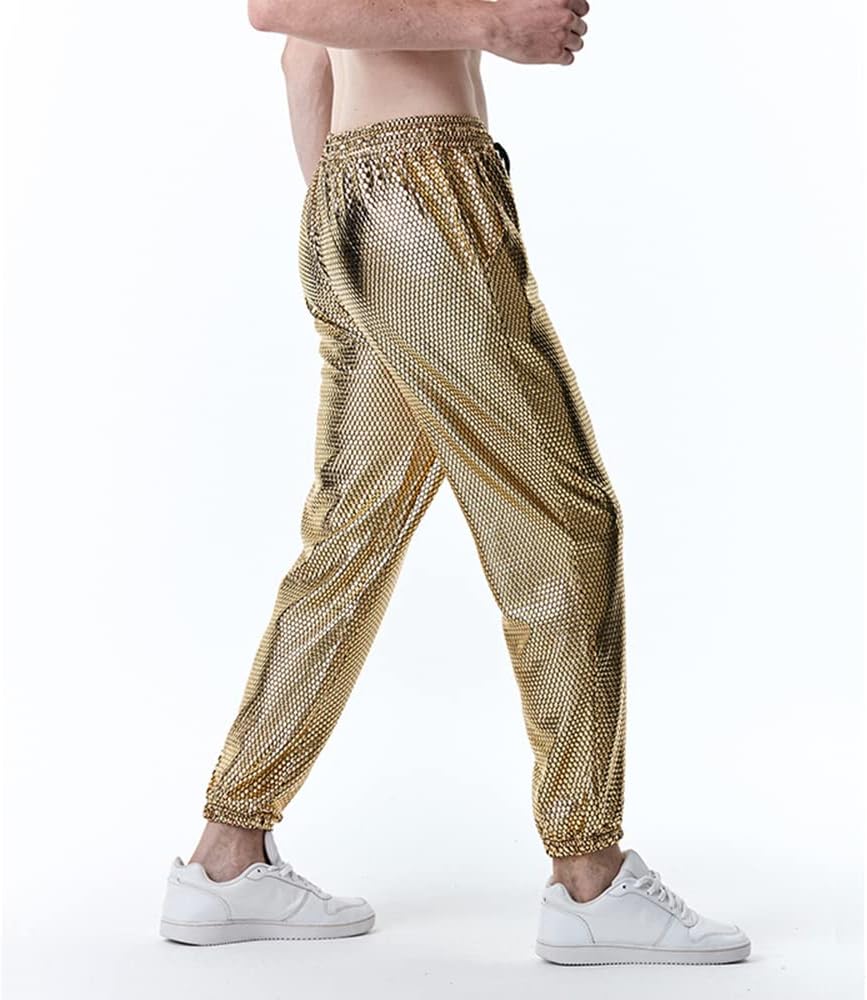 Mens Shiny Silver Metallic Jogger Sweatpants Hip Hop Trousers Night Club Party Festival Prom Streetwear - Image 6