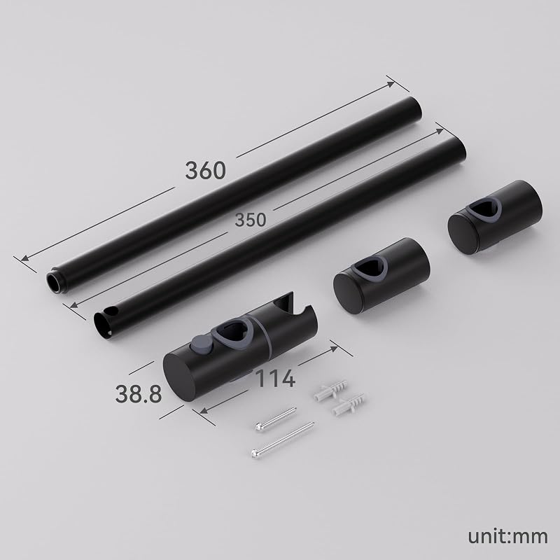 Auralum 70 cm zuhanysín állítható magassággal, 360° forgatható tartóval, rozsdamentes acél, fekete