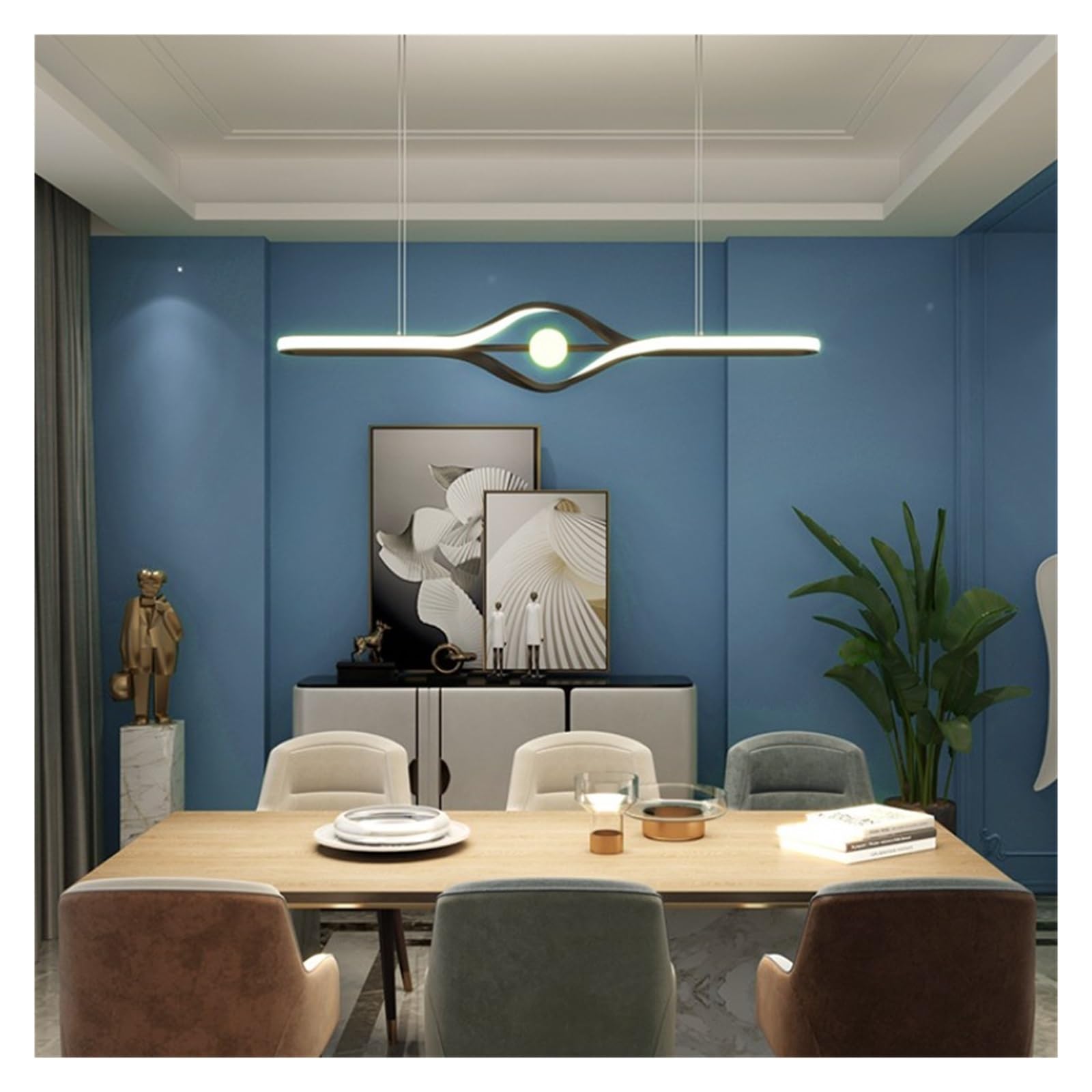 Moderne italienische Beleuchtung aus Kupfer für Restaurant, gerade Theke, Büro, minimalistische Esszimmerleuchte, personalisierte Beleuchtungskörper (Schwarz, Länge 110 cm)
