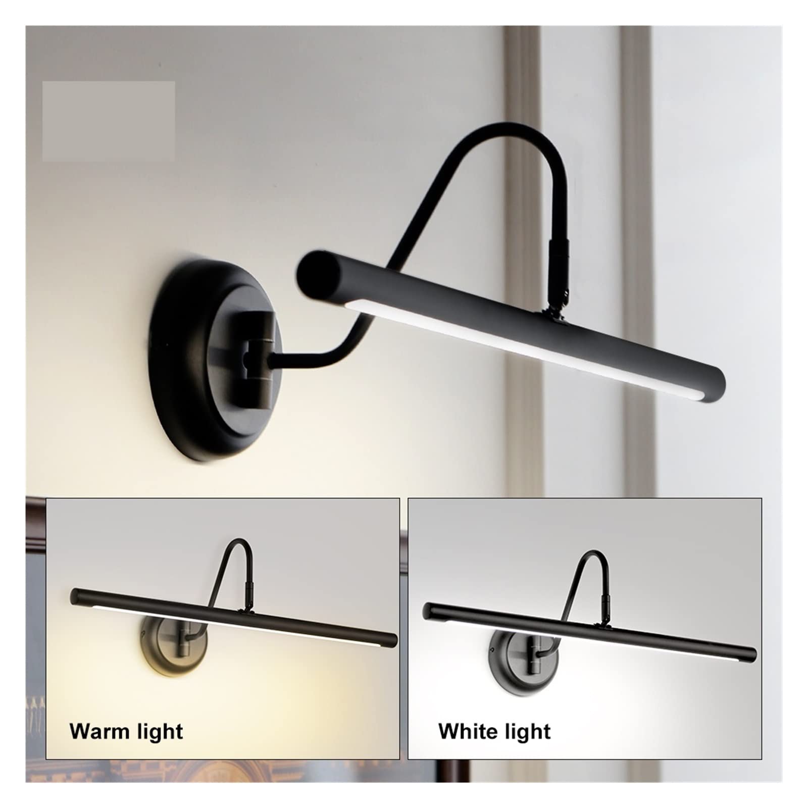 Klamki w stylu light luxury, Nowoczesna lampa ścienna LED w kolorze czarnym, do łazienki, wnętrz, 55 cm, 80, 100, lampek ściennych