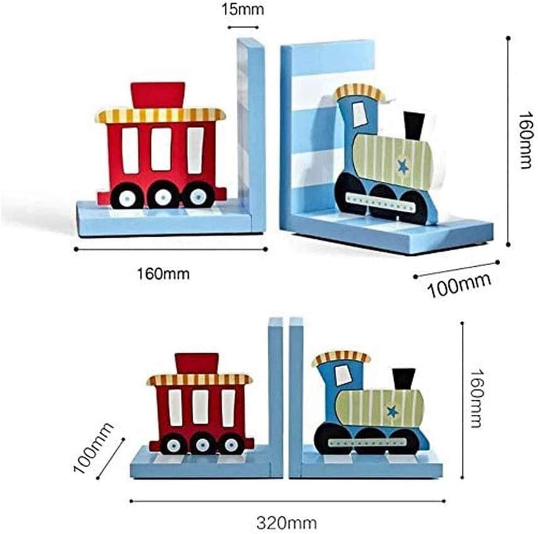 Bookend Gifts Cute Childrens Train Wooden Bookends for Kids Room (Color : Blue) (Blue)