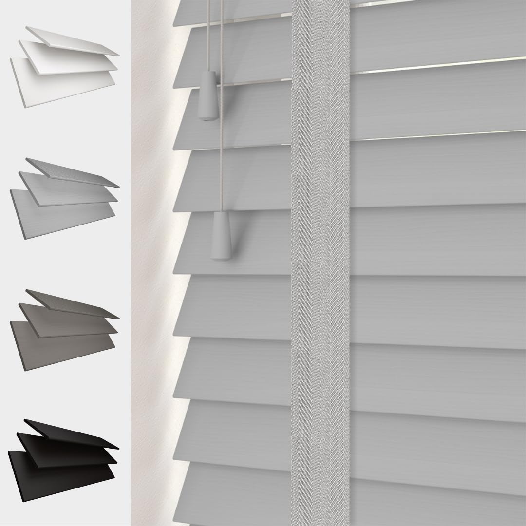 Caecus Faux Wood Tape Venetian Blind Light Grey 150 X 120Cm