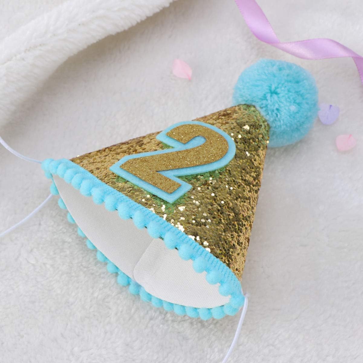 Toddmomy 2nd Birthday Cone Hat With Adjustable Headband Kids Birthday Hat for Baby Girl Party Supplies (Blue) - Image 5