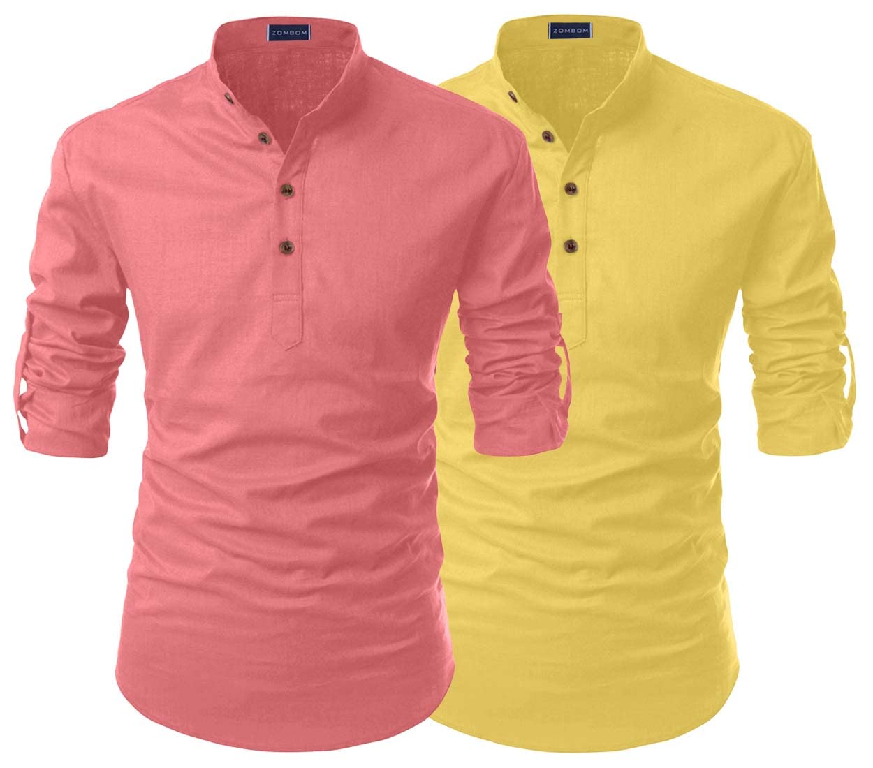 Combo of Men's Solid Cotton Blend Full Sleeve Regular Fit Mandarin/Chinese Collor Kurta Shirt (Pack of 2)-image-1
