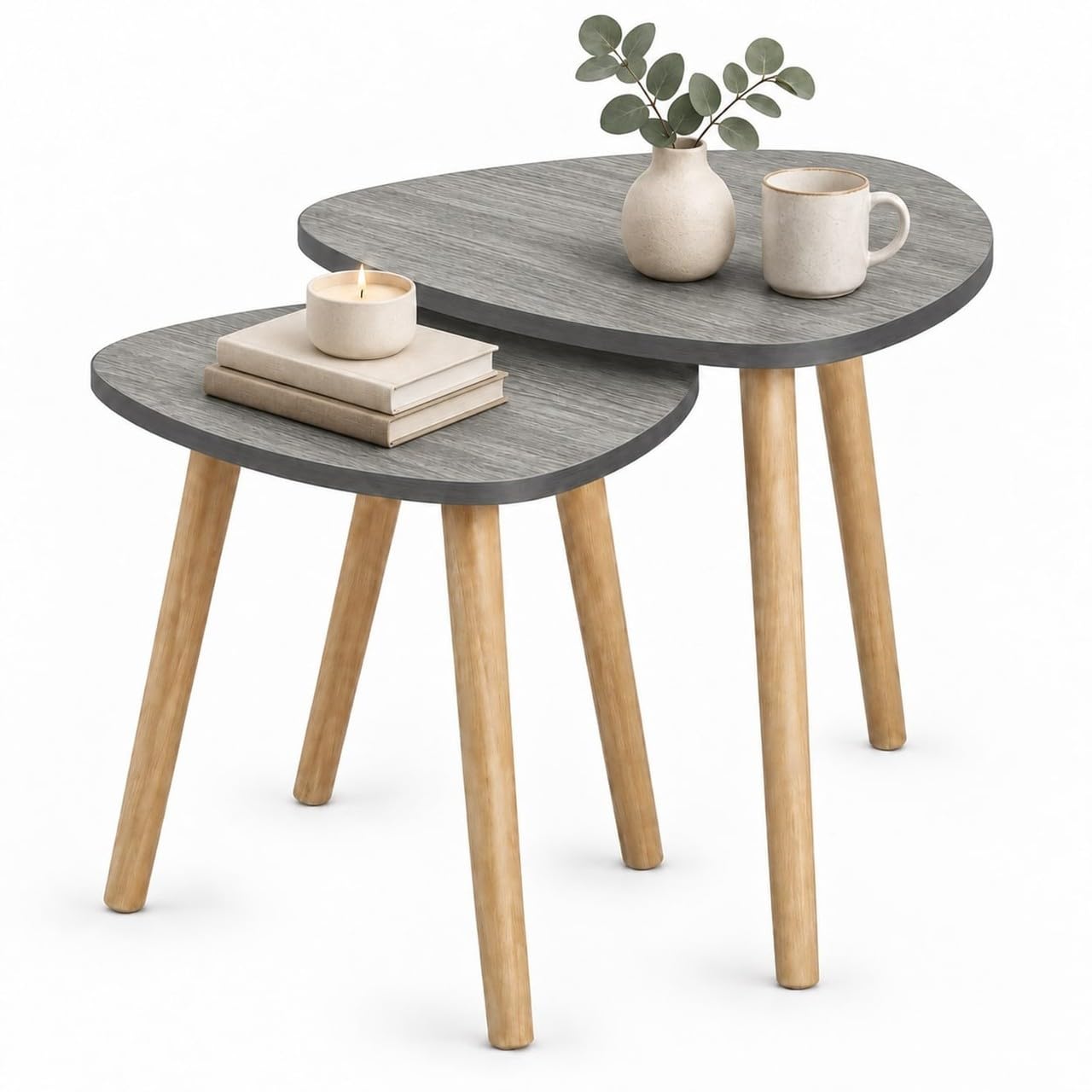 URBNLIVING MODICA Teardrop Triangle Nesting Side Tables In Grey Set of 2