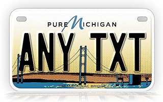 Custom Michigan Mackinac Bridge Motorcycle-Sized License Plate Any Text Pure Michigan Tag