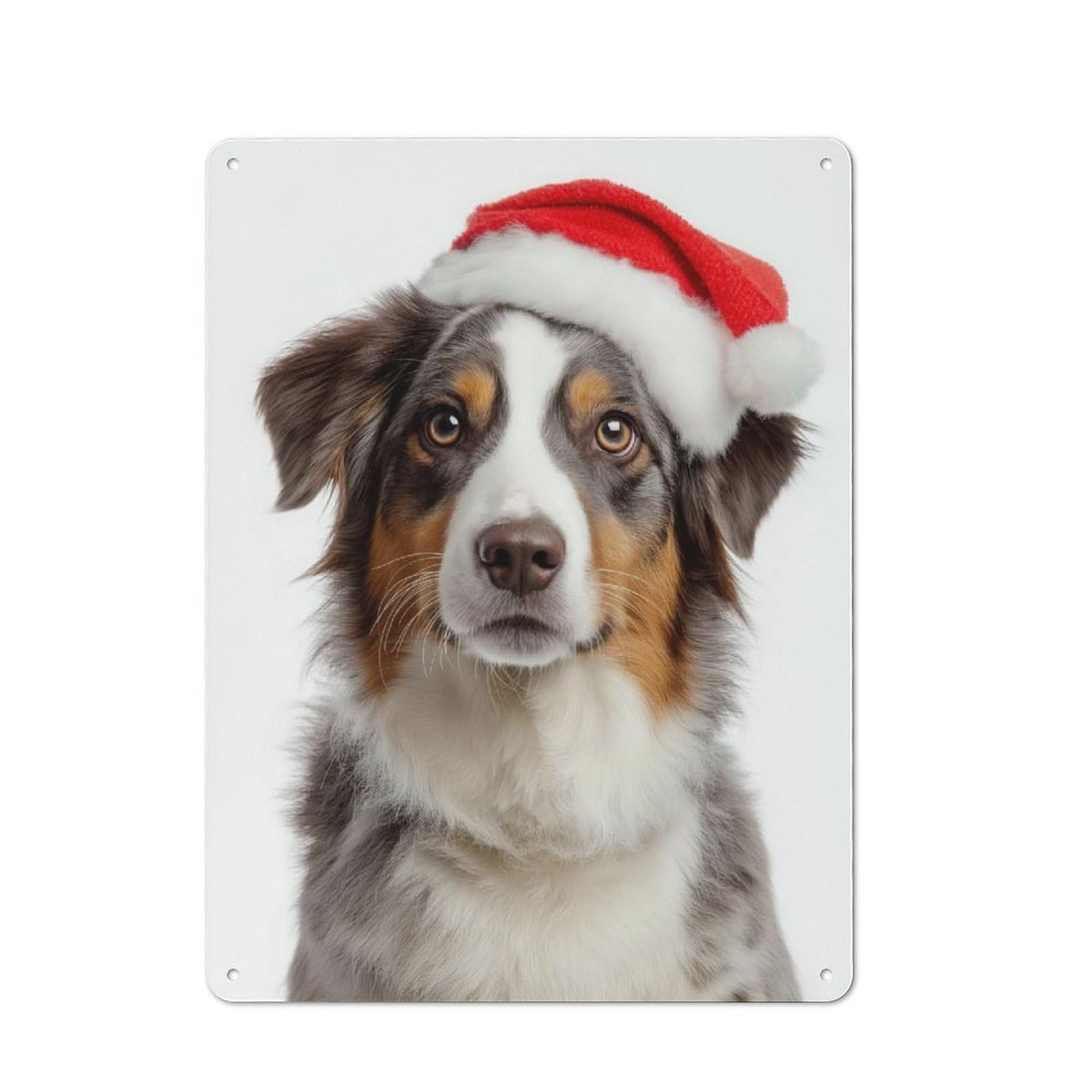 Junmoney Australian Shepherd Dog With Santa Hat Portra It Retro Metal Sign 40X30cm For Kitchen Or Home Bar, For Kitchen, Dining Room And Home Bar Wall Decor