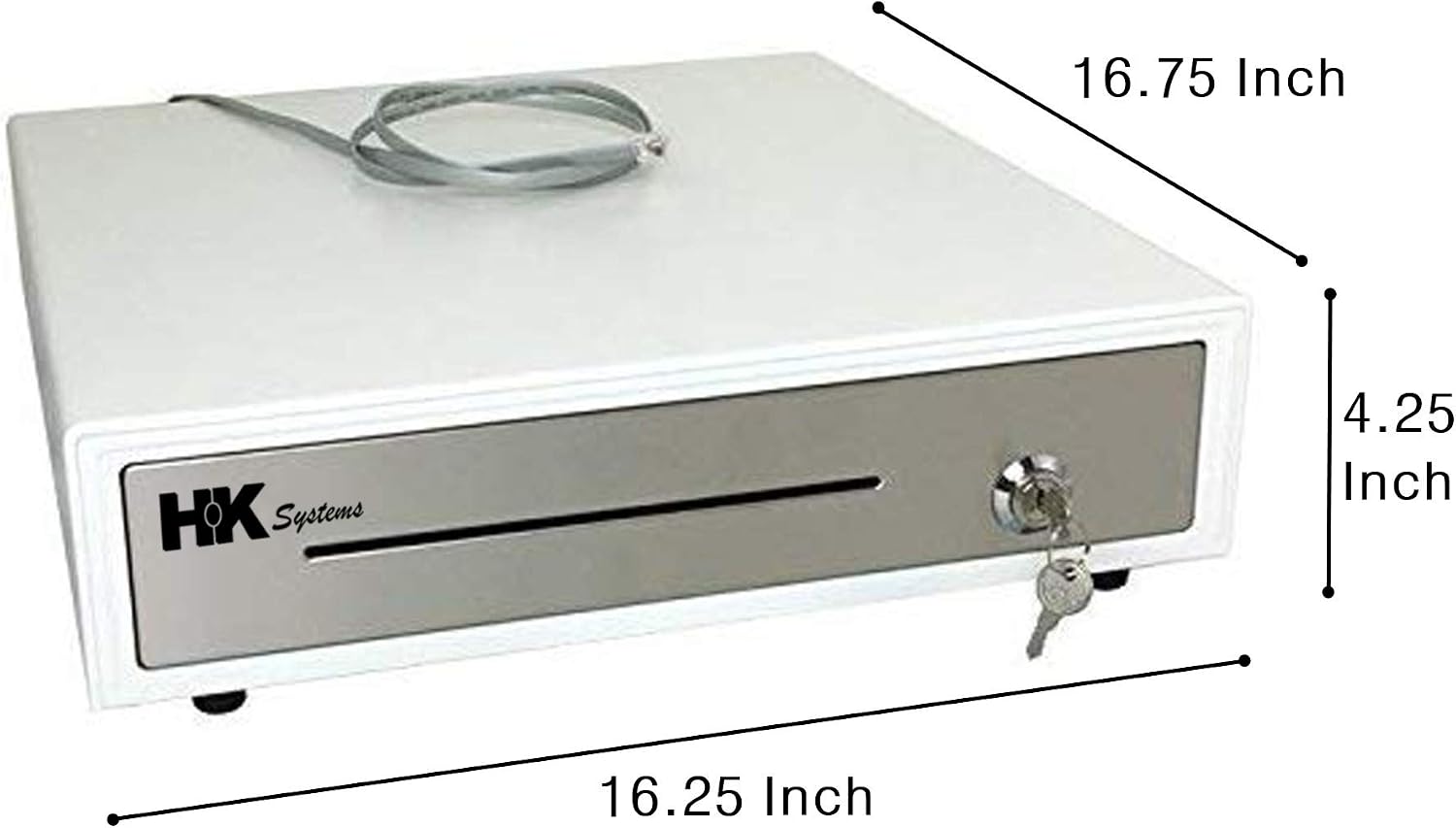 HK SYSTEMS 16""Stainless Steel" Front White Heavy Duty POS Interface Cash Drawer with 5Bill/5Coin