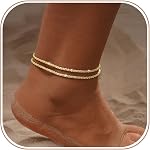 CAROVO Gold Ankle Bracelets for Women 14K Real Gold/Silver Plated Layered Anklet Waterproof Set Snake Sparkly Cuban Link Figaro Bead Paperclip Butterfly Chain Stackable Anklets Set Beach Jewelry for Women