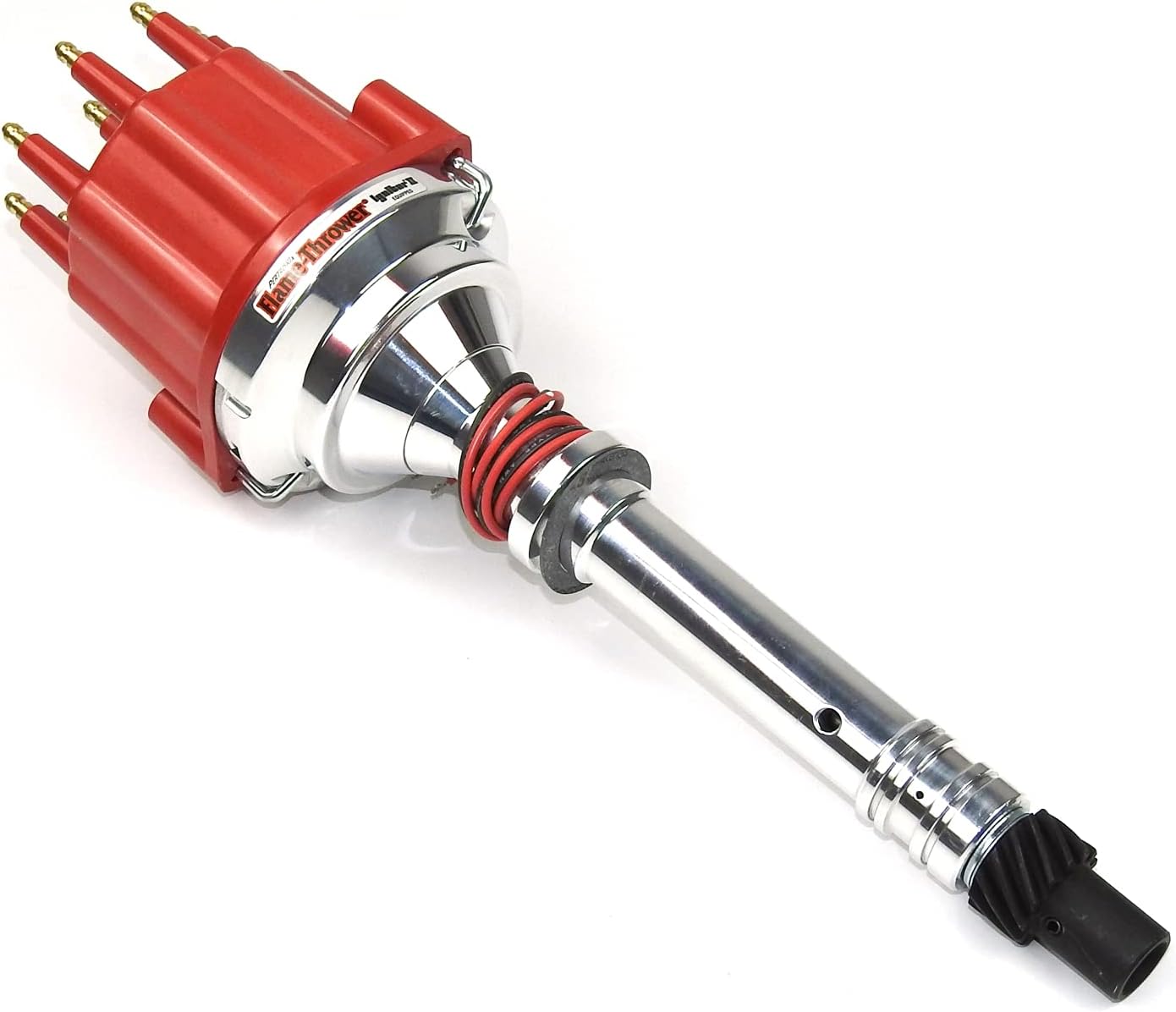 PerTronix D100811 Flame-Thrower Plug and Play Non Vacuum Advance Red Male Cap Billet Electronic Distributor with Ignitor II Technology for Chevrolet Small Block/Big Block