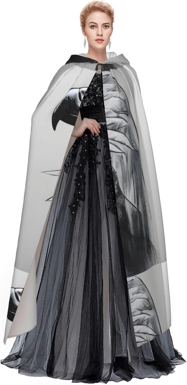 Sketching An Eagle Men Women Halloween Role Play Party Decoration Hooded Poncho Black
