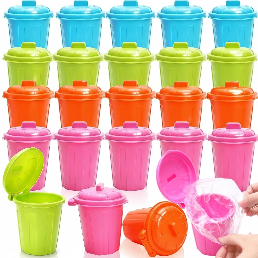Juego De 2 Papeleras Pequeñas De Mesa Con Tapa De Botón - Mini Cubos De Basura Para Oficina, Cocina, Baño O Coche, Color Blanco
