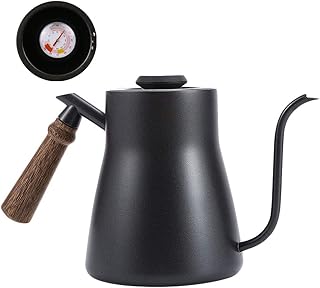 Hionyar ドリップケトル コーヒードリッパー やかん 850ml プロ 細口ポット ステンレス鋼製 PTFEコート 耐久性 ガス火・IH対応 業務用 ホーム オフィス用 (温度計付き)