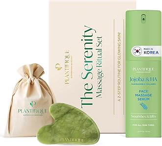 – Massage Ritual Set: Premium Certified Jade Gua Sha + Jojoba Oil & AHA Serum (30 ml) Skin Care Set, Birthday Gifts for Women, Teens, Mom, Brides