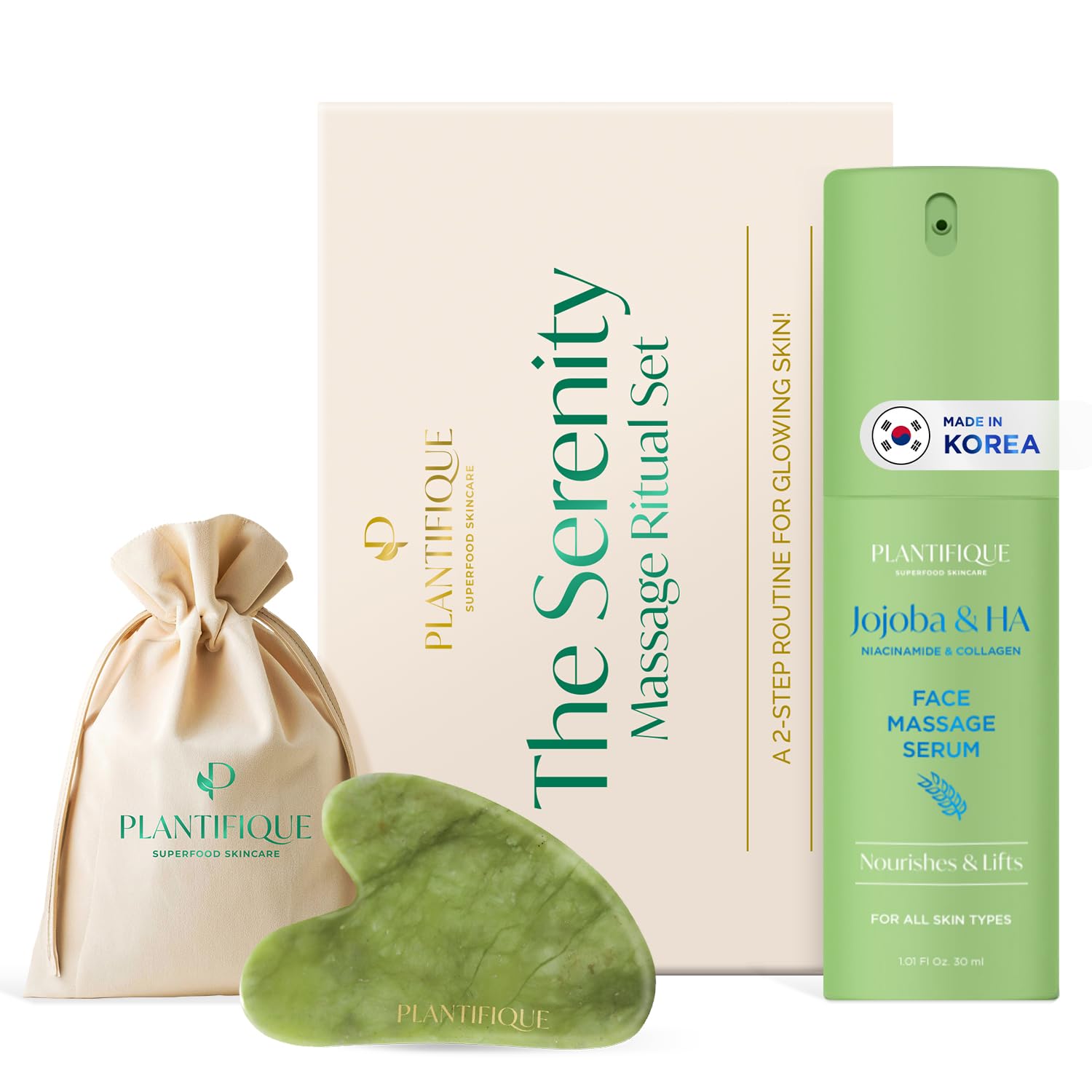 PLANTIFIQUE Massage Set: Gua Sha & Korean Face Serum