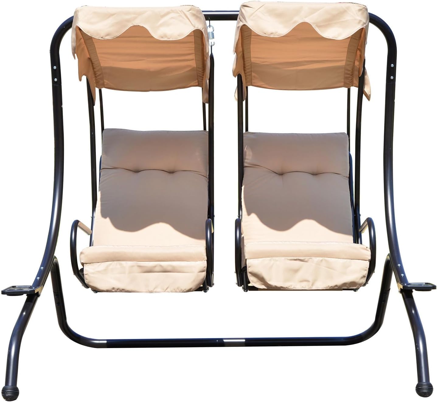 Outsunny Patio Swing Chair with 2 Separate Seats Removable Canopy Beige