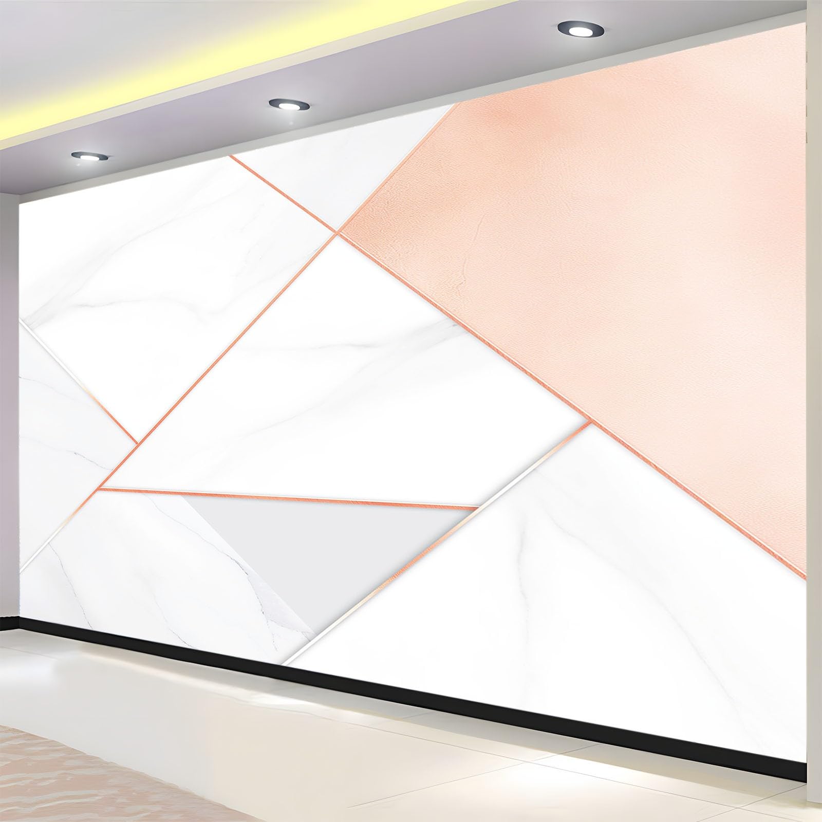 Panoramiczna tapeta mural, 400 x 280 cm (szer. x wys.), plakat ścienny, biały, geometryczny marmur, fototapeta, efekt 3D, tapeta w kolorze różowego złota, dekoracja plakatowa do sypialni, salonu,