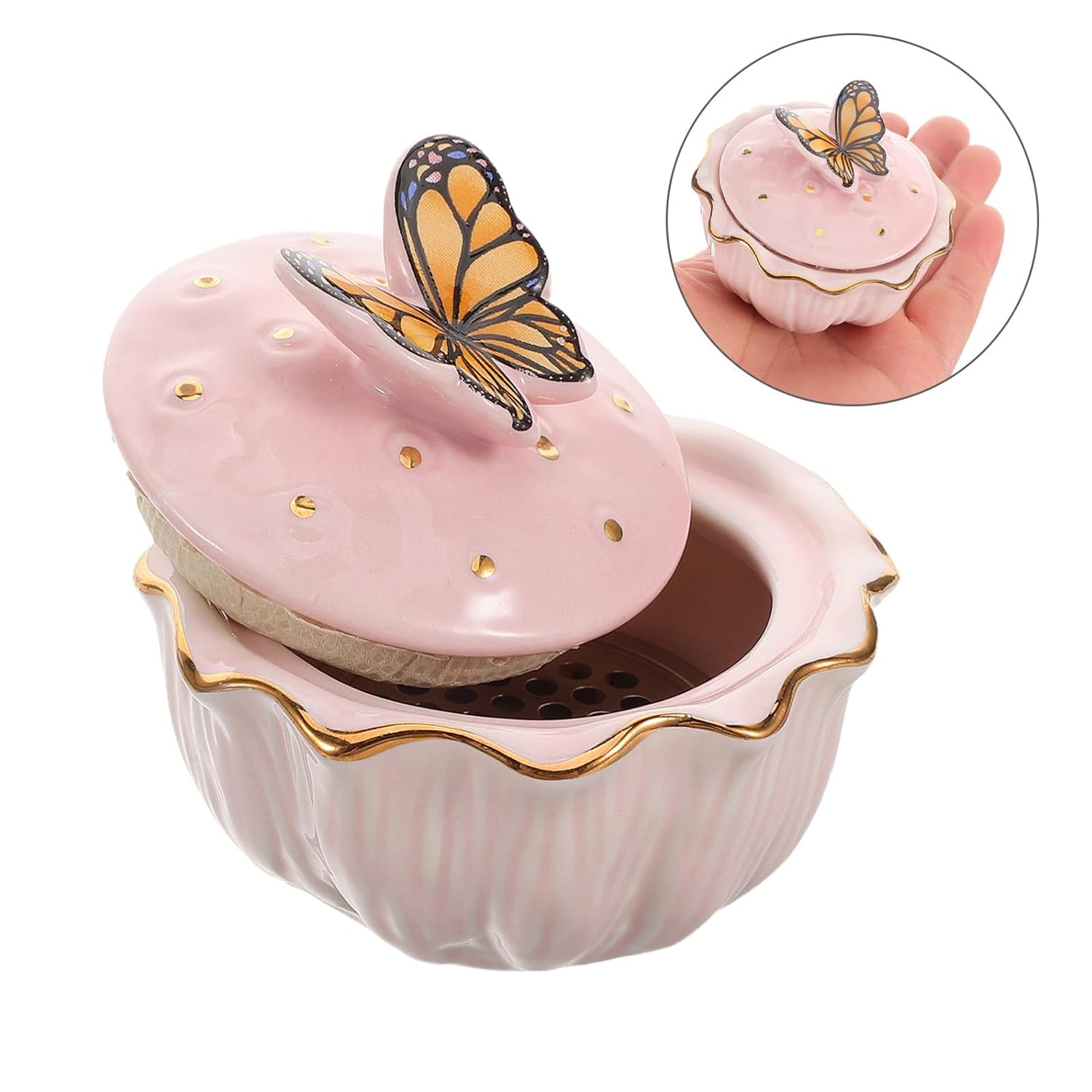 Butterfly Nail Art Brush Cleaning Cup with Filter Mesh Ceramic Manicure Pen Holder Pink Multi-functional Nail Brush Cleaner Tool for Salon and Home Use
