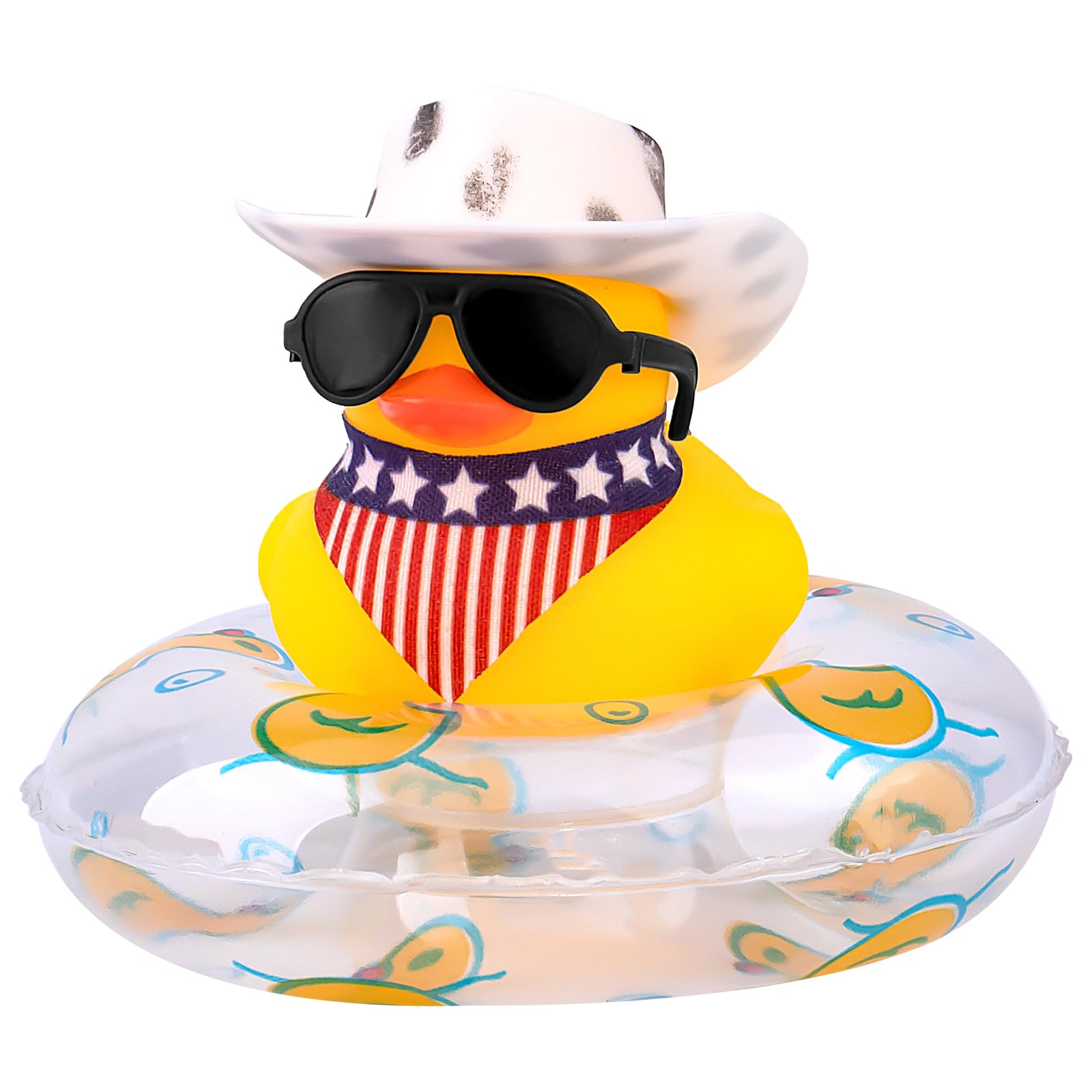 wonuu Car Rubber Duck Decoration, West Cowboy Duck Car Dashboard Decoration Accessories with Mini Swim Ring Cowboy Hat Scarf and Sunglasses, E_White&Horizontal Scarf Cowboy hat